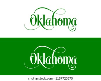 Typography of The USA Oklahoma States Handwritten Illustration on Official U.S. State Colors. Modern Calligraphy Element for your design.