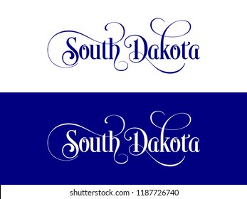 Typography of The USA South Dakota States Handwritten Illustration on Official U.S. State Colors. Modern Calligraphy Element for your design.