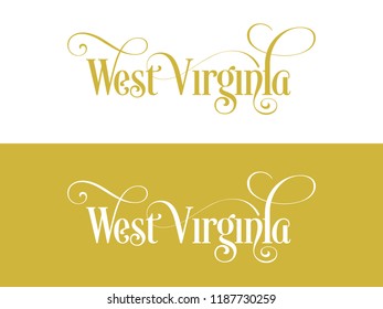 Typography of The USA West Virginia States Handwritten Illustration on Official U.S. State Colors. Modern Calligraphy Element for your design.