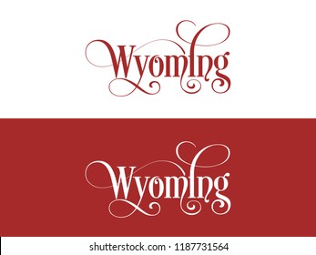 Typography of The USA Wyoming States Handwritten Illustration on Official U.S. State Colors. Modern Calligraphy Element for your design.