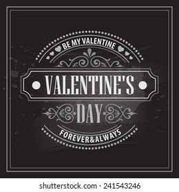 Typography Valentine's Day cards. Caption chalk on a blackboard