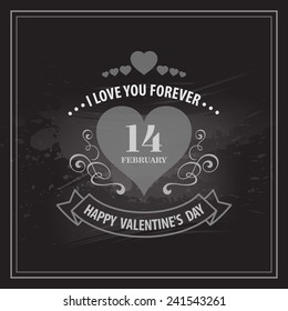 Typography Valentine's Day cards. Caption chalk on a blackboard