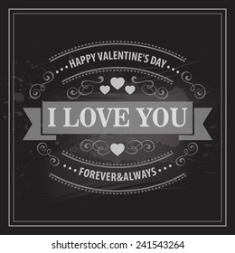 Typography Valentine's Day cards. Caption chalk on a blackboard