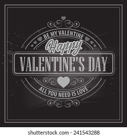 Typography Valentine's Day cards. Caption chalk on a blackboard
