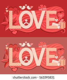 Typography Valentines Day. Vector greeting card for Valentines day with text love. Wedding invitation. Card to make a marriage proposal.