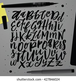 Typography vector. Alphabet Letters. Calligraphic Design Elements. Hand Painting Typographic Kit. Hand Drawn ABC. Vector Typeface for Designs: Logo, for Posters, Invitations, Cards, etc. 