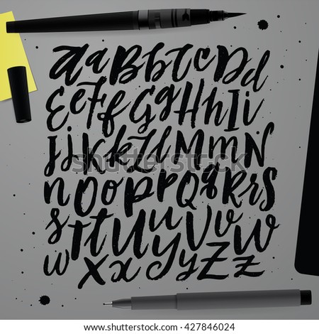 Typography vector. Alphabet Letters. Calligraphic Design Elements. Hand Painting Typographic Kit. Hand Drawn ABC. Vector Typeface for Designs: Logo, for Posters, Invitations, Cards, etc. 