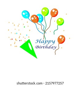 Typografisches Vektordesign für Grußkarten und Poster mit Ballon, Geschenkbox, Design Happy Geburtstag.