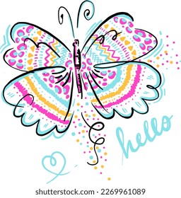 Typography vector graphic print for t-shirt with butterfly.