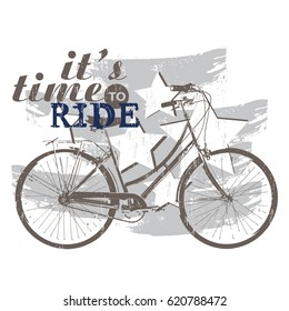 Typography vector graphic print for t-shirt with bike.