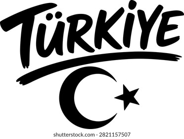 Векторная иллюстрация Türkiye со смелым стилизованным текстом с изогнутым подчеркиванием, акцентированным полумесяцем и звездой с национального флага. Это поразительное произведение сочетает в себе национальную идентичность с культурной символикой, представляя патриотизм и наследие в чистом современном стиле. Идеально подходит для учебных материалов, патриотических ремесел, футболки, Крикут проектов, сублимации и коммерческого использования. 