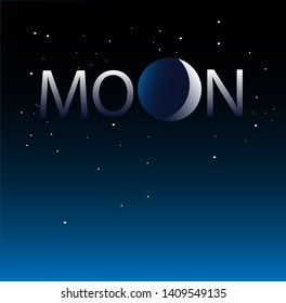 Typography. Vector illustration. Night sky. The inscription "Moon"