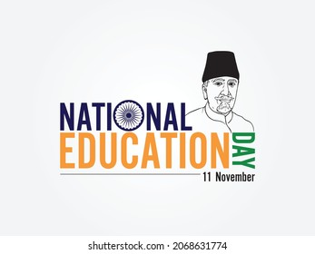 Typography vector logo name for National Education Day. It is observed on 11 November annually to commemorate the birth anniversary of India's first Education Minister Maulana Abul Kalam Azad. 