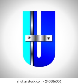 Typography Vector set of blue metallic fonts