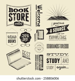 Typography vector set of vintage design elements for bookstore or library.