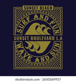 typography. vector.  surf . tee  shirt graphics , print