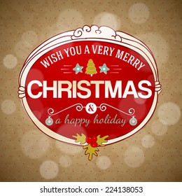 Typography vector Xmas hand drawing label. Merry christmas bright design with sketch elements.