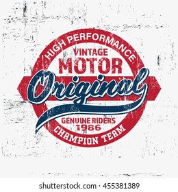 Typography Vintage Motor Brand Logo Print For T-shirt. Retro Artwork. Graphic Tee Vector Illustration.