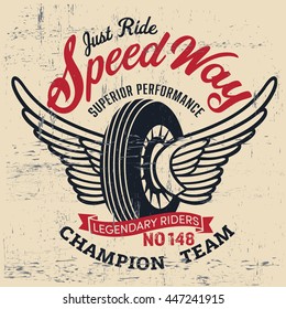 Typography Vintage Racing Club Logo Print For T-shirt. Retro Artwork Design. Graphic Tee Vector Illustration