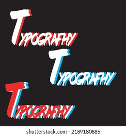 Typografie mit weißen, roten und blauen Textfarben. auf schwarzem Hintergrund. Vektorgrafik.