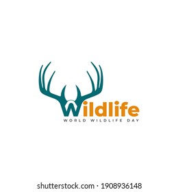 Typography of Wildlife with deer antlers design. Nice template for World wildlife day design.
