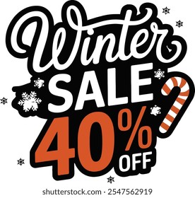 Typography Winter Sale 40% Off simple template background Vector illustration.