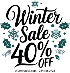 Typography Winter Sale 40% Off simple template background Vector illustration.