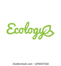 typography: word ecology and leaves illustration