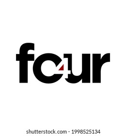 Typography of word four with black color and little red color on number 4.