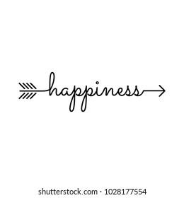 typography: word happiness starts an ends with arrow