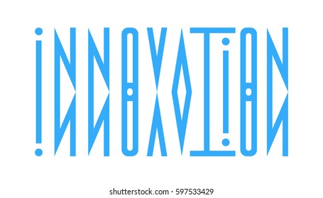 Typography of the word innovation. Abstract logo from the word innovation in a direct and mirrored form
