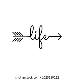 typography: word life starts an ends with arrow