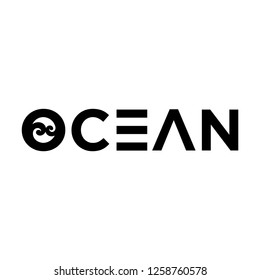 typography, word ocean with Maori symbol for growth and new life inside letter o