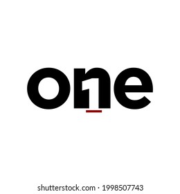 Typography of word one with black color and little red color under number one, ready to use.