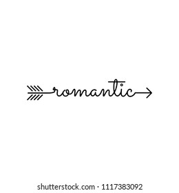 typography: word romantic starts an ends with arrow
