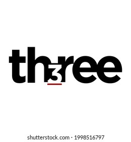 Typography of word three with black color and little red color under number 3.
