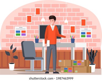 Typography workflow concept. Work with publishing document. Printing company employee works in office of print house. Man working with documents, doing paperwork. Print shop services, printing process