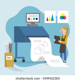 Typography Workflow. Polygraphy Printing. Equipment Printers, Inks, Palette. Prepress. Printing Publishing Document. Print Shop Services, Printing Process. Press Production. Vector Illustration.