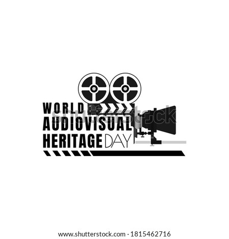 Typography for World Audio visual Heritage Day design with Classic Movie Camera vector illustration.