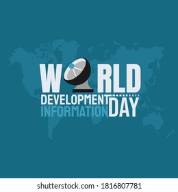 Typografie des World Development Information Day Designs mit Satellitenschüssel Vektorgrafik.