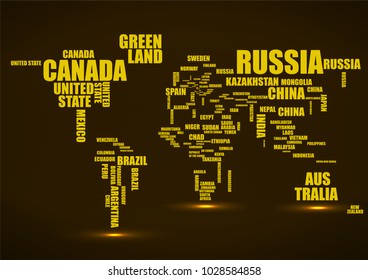 Typography world map with country names. Vector