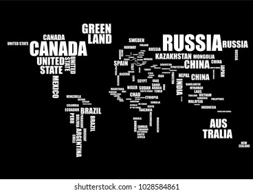 Typography world map with country names. Vector
