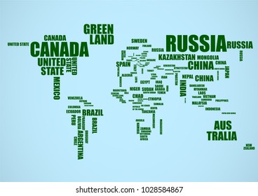 Typography world map with country names. Vector