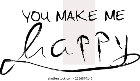 Tipografía "Me haces feliz" de fondo blanco.