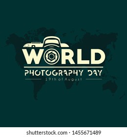 TypographyLogo for World Photography Day and World Map Background