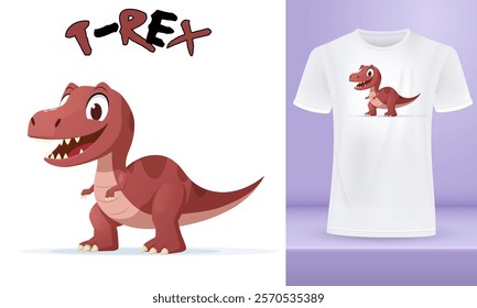 Tyrannosaur Cartoon Dinosaur Character, Cute Baby T-rex Vector Illustration