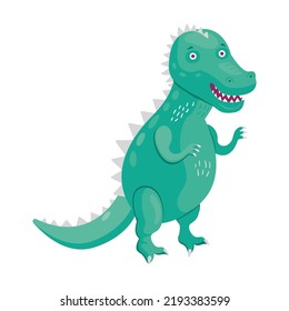 Tyrannosaur cute dino. Funny dinosaur characters smiling and standing. Creatures and fossil reptiles concept. Template for promotional or invitation web page