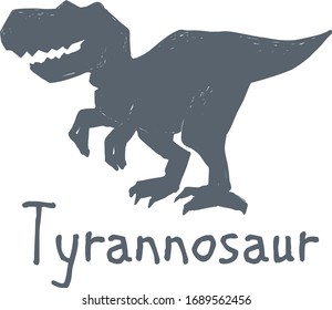 Tyrannosaur. Cute dinosaur doodle t-shirt design. Funny Dino collection. Textile design for baby boy on white background. Cartoon monster vector illustration.