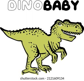 Tyrannosaur dino baby. Cute t rex dinosaur doodle card design. Funny Dino collection. Textile design for baby boy on white background. Cartoon monster vector illustration.