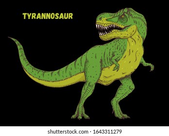 Tyrannosaur dinosaur hand drawn. Vector illustration. Carnivorous dinosaur